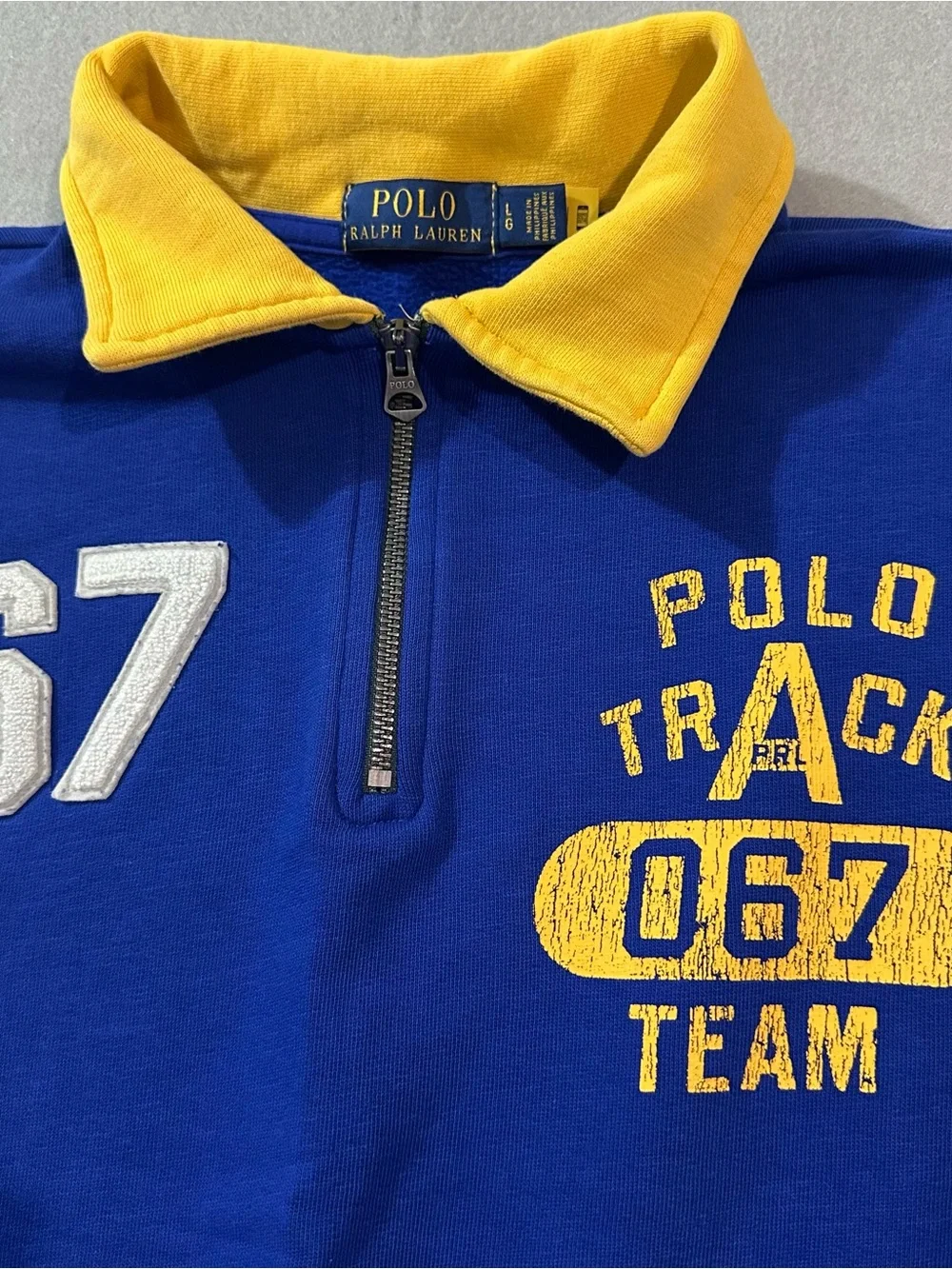 Vintage Ralph Lauren Polo Track Half-Zip Sweater in Royal Blue and Yellow